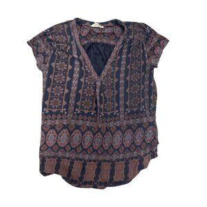 Lucky Brand Womens Boho-Style Short Sleeve Top M Geometric Print Artsy